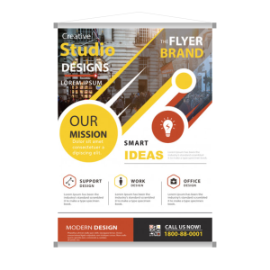 Banner - Tamanhos Diversos Lona 440g  4x0 Brilho Bastão de madeira, ponteira de plástico e cordão de nylon 